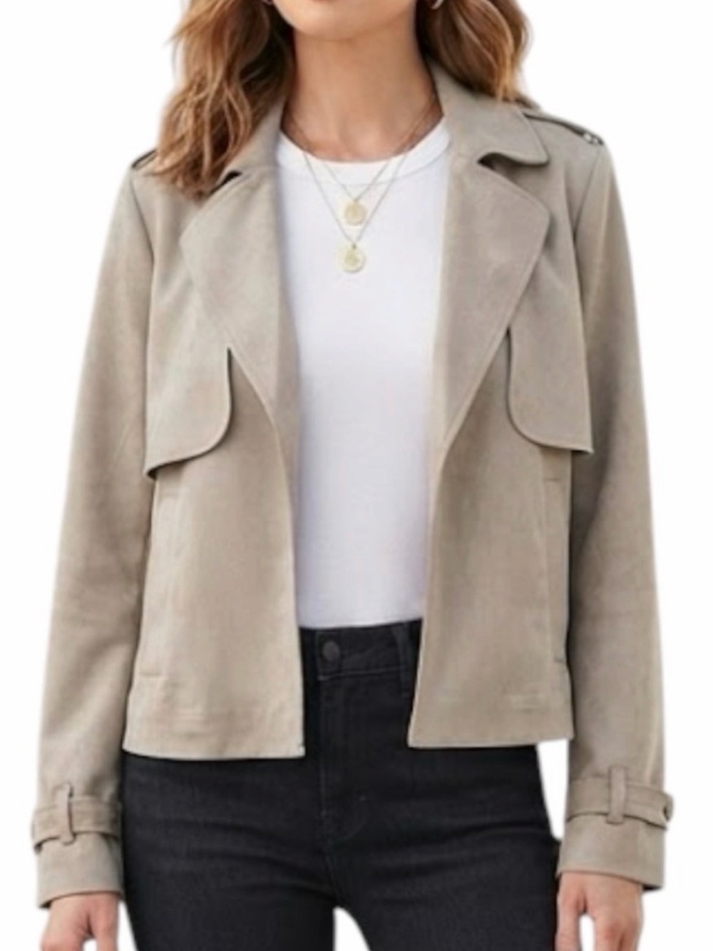 HARVE BERNARD Olive Green Open Front Utility Military Blazer M